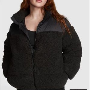 VS PINK COZY FLEECE QUILTED PUFFER JACKET SM